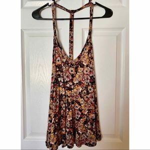 Floral Open T-Back Flowy Tank